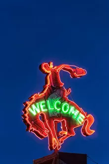 Cowboy welcome sign, Jackson Hole, Wyoming, USA