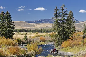 Cowboys along Wind River, near Dubois, Wyoming, USA