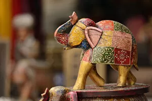 Elephant Gallery: Crafts for sale at a local market in Udaipur, Rajasthan, India, Asia