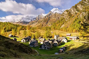 Trails Prints: Crampiolo town with the mountains surrounding Alpe Devero
