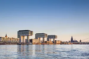 Images Dated 13th May 2015: Crane houses, Cologne Cathedral and River Rhine, Rheinauharbour, Cologne, North Rhine