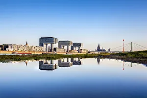 Images Dated 13th May 2015: Crane houses, Cologne Cathedral and River Rhine, Rheinauharbour, Cologne, North Rhine