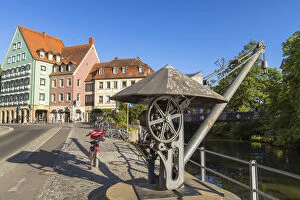 Images Dated 11th October 2018: Am Cranen (historic cranes) along River Regnitz, Bamberg (UNESCO World Heritage Site)