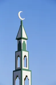 Moslem Gallery: The Crescent and short spire on top of a small wooden