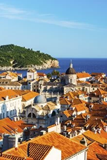 Croatia, Dalmatia, Dubrovnik, Old town, View of the rooftops and island of Lokrum