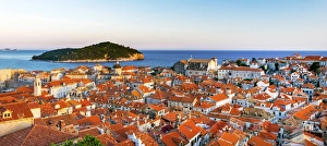 Croatia, Dalmatia, Dubrovnik, Old town, View of the rooftops and island of Lokrum