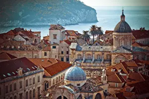 Croatia, Dalmatia, Dubrovnik, Old Town (Stari Grad) from Old Town Walls, Church of St