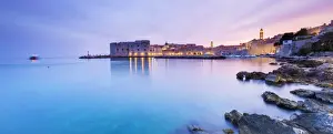 City Walls Prints: Croatia, Dalmatia, Dubrovnik, Sunset over the old town and harbour