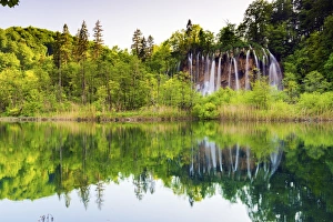 Boardwalk Prints: Croatia, Dalmatia, Karlovac, Plitvice, Plitvice national park, Waterfall at the high
