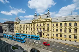 Trams Prints: Croatian Railways building opposite the Hotel Esplande, Mihanoviceva Ul, Zagreb, Croatia