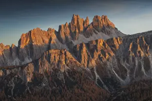 Croda Da Lago Prints: The Croda da Lago and Lastoi de Formin bathed in the last light of the day in autumn