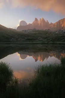 Stillness Prints: Croda dei Toni reflecting in a small lake near the Locatelli Hut on a clear summer morning