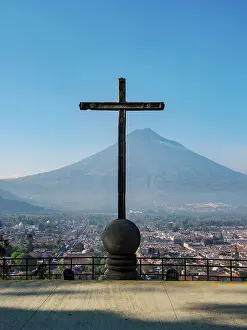 Holy Cross Prints: Cross at Cerro de La Cruz, city and Agua Volcano in the background