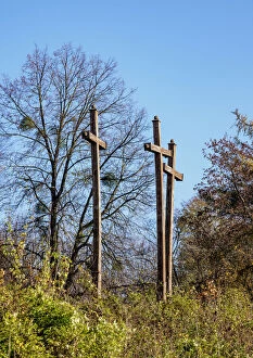 Poland Collection: Three Crosses at the castle hill, Janowiec, Lublin Voivodeship, Poland
