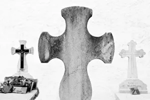 Trio Prints: Three crosses in a graveyard, near Biarritz, Aquitaine, France