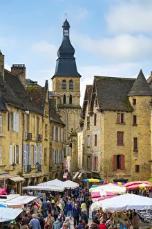 Crowded Prints: Crowded market square during weekly farmers market on Place de la Liberté