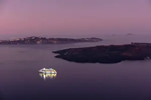 Cruiseship Prints: Cruise ship at dawn in calm waters off Firostephani