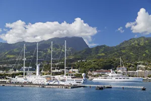 French Polynesian Prints: Cruise ship in harbour, Pape ete, Tahiti, French Polynesia
