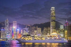 Images Dated 9th May 2019: Cruisliner Silversea passing by Hong Kong Island skyline on Victoria Harbor at night