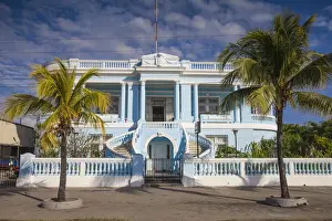 Cuba, Cienfuegos, The Malecon linking the city center to Punta Gorda, Blue mansion