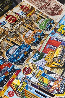 Automobiles Prints: Cuba, Havana, Castillo de los Tres Santos Reys del Morro fortress, souvenir paintings