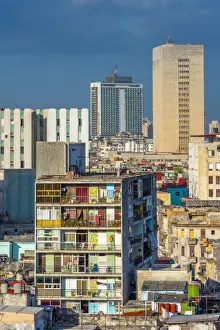 Roof Top Prints: Cuba, Havana, Centro Habana, Habana Libre Hotel beyond in Vedado