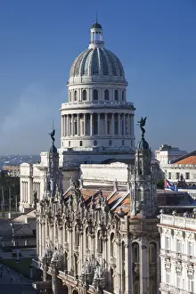 Paseo De Marti Prints: Cuba, Havana, elevated city view towards the Capitolio Nacional with El Teatro de
