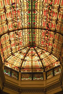 Cuba, Havana, Havana Vieje, , Stained glass dome in lobby of Raquel Boutique Hotel