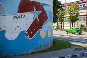 Cuba, Havana, Mural commemorating the Granma, the yacht used at start of Cuban Revolution