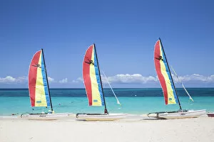 Images Dated 12th July 2016: Cuba, Holguin Province, Catamarans on Playa Esmeralda
