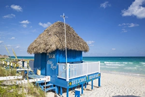 Cuba, Jardines del Rey, Cayo Guillermo, Playa Pilar, Thatched beach bar Coco Loco