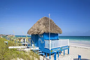 Images Dated 12th July 2016: Cuba, Jardines del Rey, Cayo Guillermo, Playa Pilar, Thatched beach bar Coco Loco