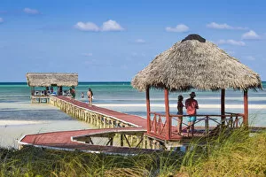 Images Dated 12th July 2016: Cuba, Jardines del Rey, Cayo Guillermo, Playa El Paso, Wooden red jetty