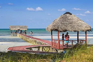 Images Dated 12th July 2016: Cuba, Jardines del Rey, Cayo Guillermo, Playa El Paso, Wooden red jetty