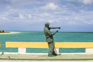 Images Dated 12th July 2016: Cuba, Jardines del Rey, Ernest Hemingway statue on causeway linking Cayo Coco to Cayo