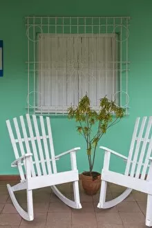 Images Dated 9th December 2016: Cuba, Pinar del Rio Province, Vinales, Vinales town, Rocking chairs outside house
