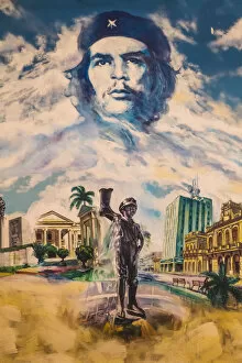 Images Dated 25th April 2017: Cuba, Santa Clara, Revolutionary painting at Santa Clara bus station