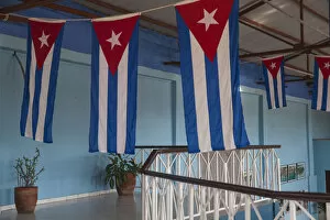 Images Dated 30th June 2014: Cuba, Santiago de Cuba Province, Santiago de Cuba, Cuban flags inside museum