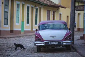 Cuba, Trinidad, Classic American car in historical center