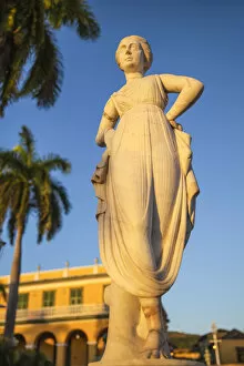 City Square Gallery: Cuba, Trinidad, Statue of the Greek muse Terpsicore at Plaza Mayor with Brunet Palace