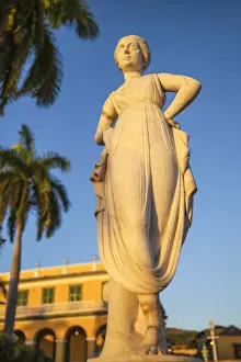 City Square Prints: Cuba, Trinidad, Statue of the Greek muse Terpsicore at Plaza Mayor with Brunet Palace