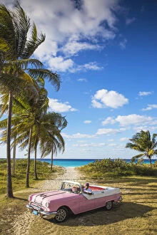 Cuba, Varadero, Pontiac car on Varadero beach