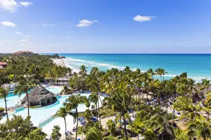 Beach Resort Prints: Cuba, Varadero, View over Melia Varadero Hotel swimming pool towards Xanadu mansion