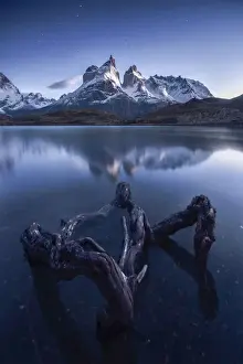 Nightscape Prints: Cuernos del Paine at dusk in autumn, Torres del Paine National Park, Patagonia, Chile