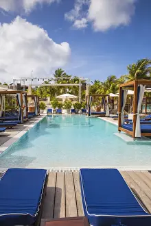 Sun Lounger Prints: Curacao, Willemstad, Outdoor swimming pool at Seaquarium beach, also known as Mambo beach
