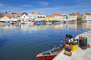 Market Stall Prints: Curacao, Willemstad, Punda, Venezuelan men loading produce for the floating market