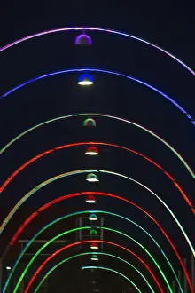 Curacao, Willemstad, Queen Emma pontoon bridge at night, somtimes called the swinging