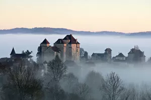 Images Dated 30th March 2017: Curemonte in the mist, Correze, Nouvelle-Aquitaine, France
