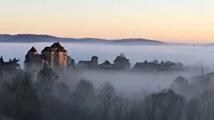 Curemonte in the mist, Correze, Nouvelle-Aquitaine, France