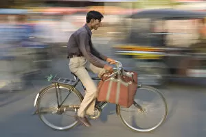 Images Dated 11th February 2008: Cyclist, Jaipur, Rajasthan, India